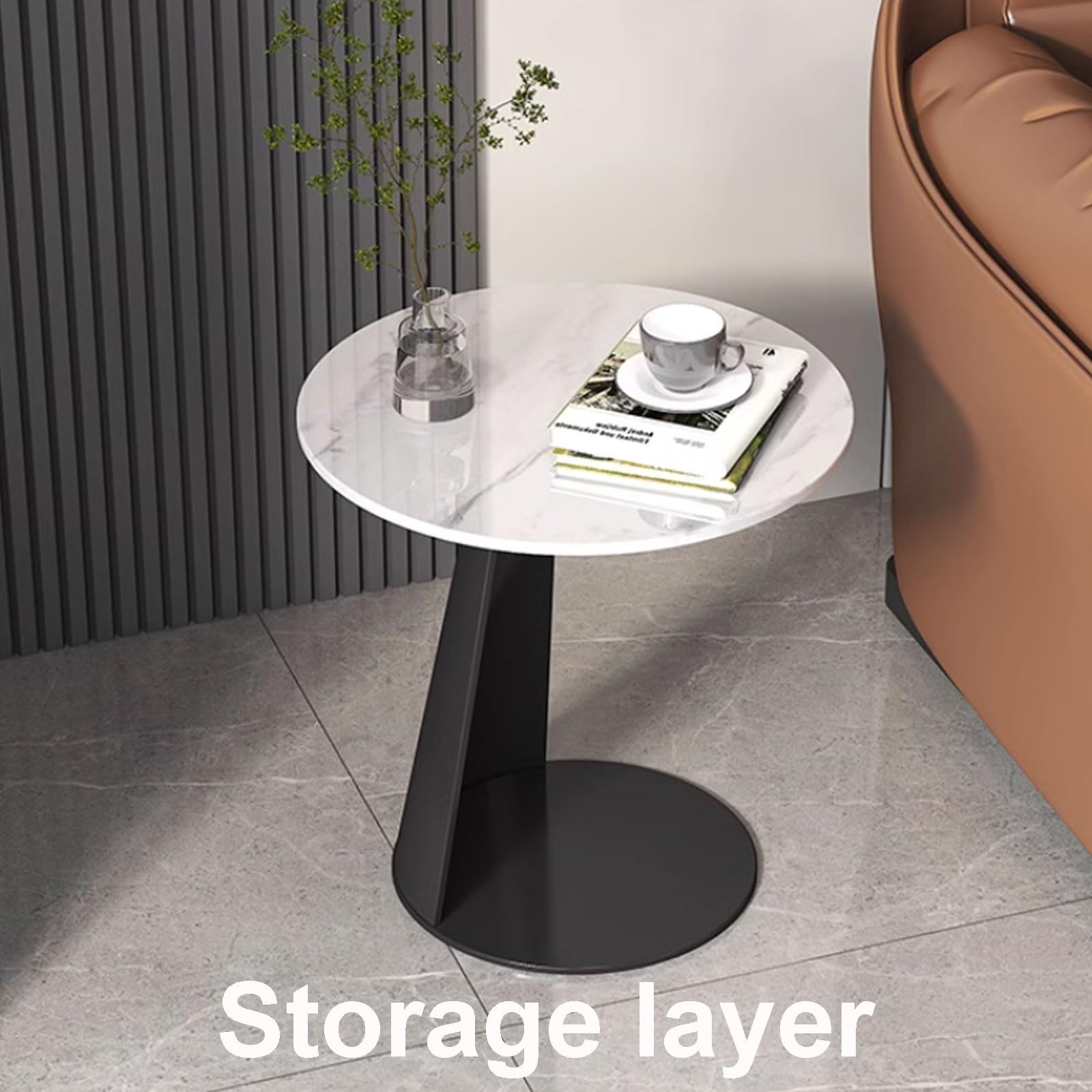 Stoliki Boczne do Sypialni, Stoliki Kawowe ze Schowkiem, Nowoczesny Mały Stolik Kawowy, Stoliki Boczne do Kanapy Łupek + Stal Węglowa na Balkon, Werandę(White+black,Large)