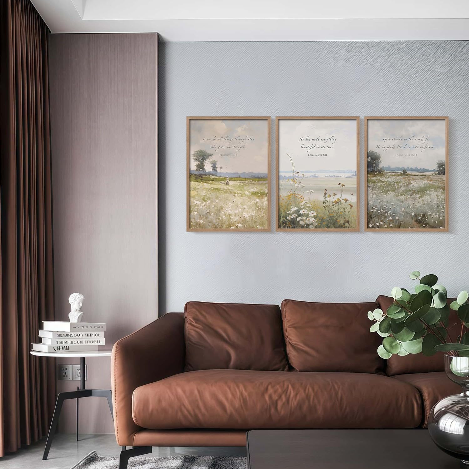 3Pcs Framed Bible Verse flowers Canvas Wall Art Botanical Inspirational Prints Religion Christian Gallery Posters Home Decor Living Room Bedroom Church Prayer Room 12x16 Inch Ready to Hang