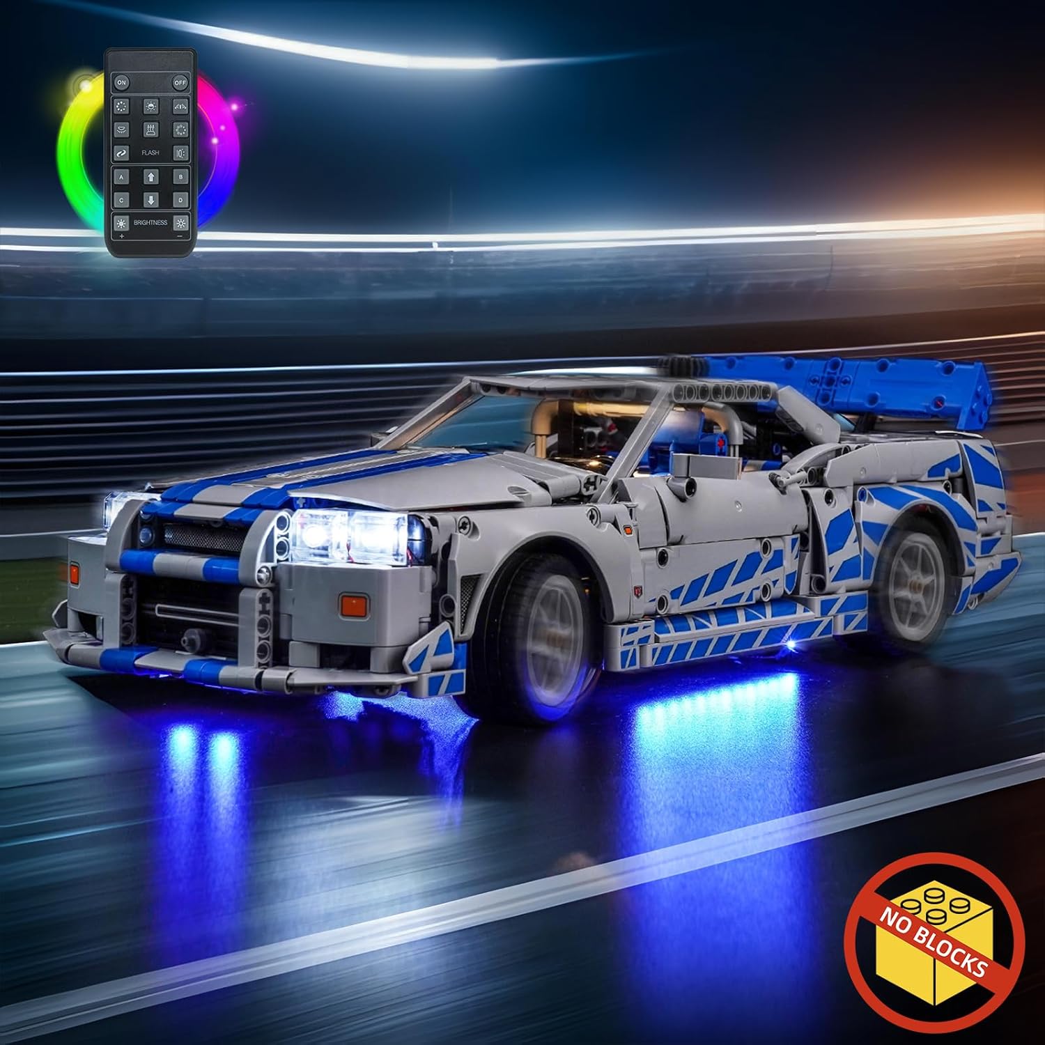 BrickBling Light Kit Compatible with Lego Technic 2 Fast 2 Furious Nissan Skyline GT-R (R34) Car, Blue Underglow Lights Compatible with Lego 42210 - Not Come with Car (RC Version)