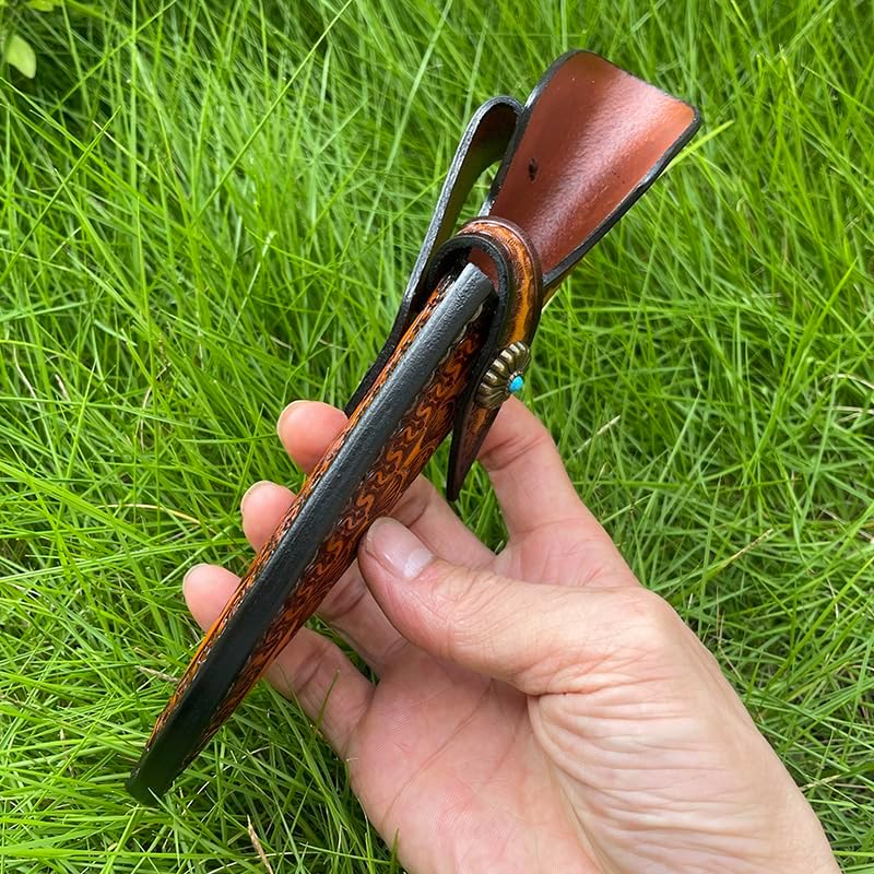 1PC Knife Sheath for Belt, Top Layer Leather Protective Case with Snap Closure Fits for Outdoor Camping, Hiking