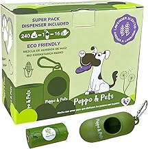 Peppo and Pets – 240 Dog Poop Bags – 16 Rolls + 1 Bamboo Cane Dispenser – Corn Starch Mix – Lavender Odor – Very Sturdy – Opaque – Leakproof