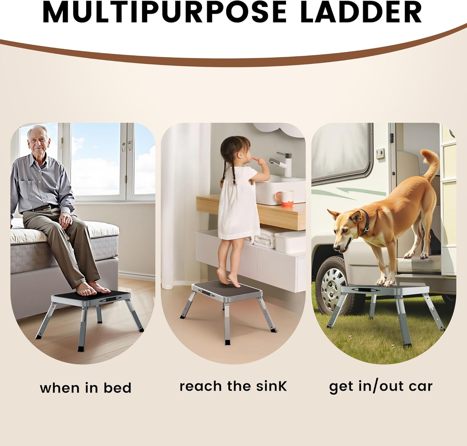 Height-Adjustable Step Stool with Anti-Slip Platform, Folding Step Stools for Adults and Kids, Portable and Space-Saving Step Ladder for Kitchen, Home, Office, Rv (300 lbs)