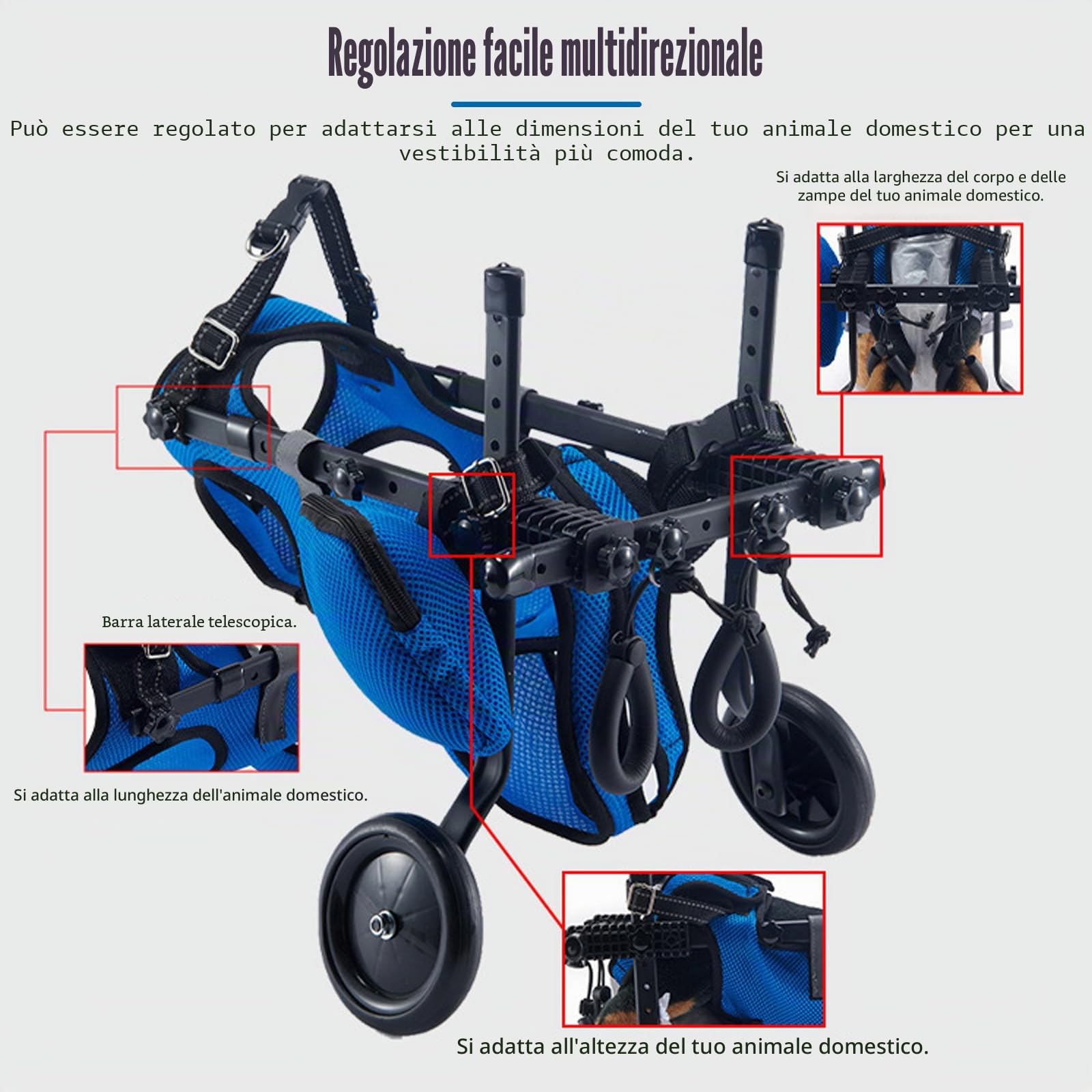 Sedia a rotelle per cani per le gambe posteriori, supporta la guarigione, regolabile 2 ruote, passeggino per cani e sedia a rotelle per piccoli feriti, disabili, paralizzati o sulle zampe