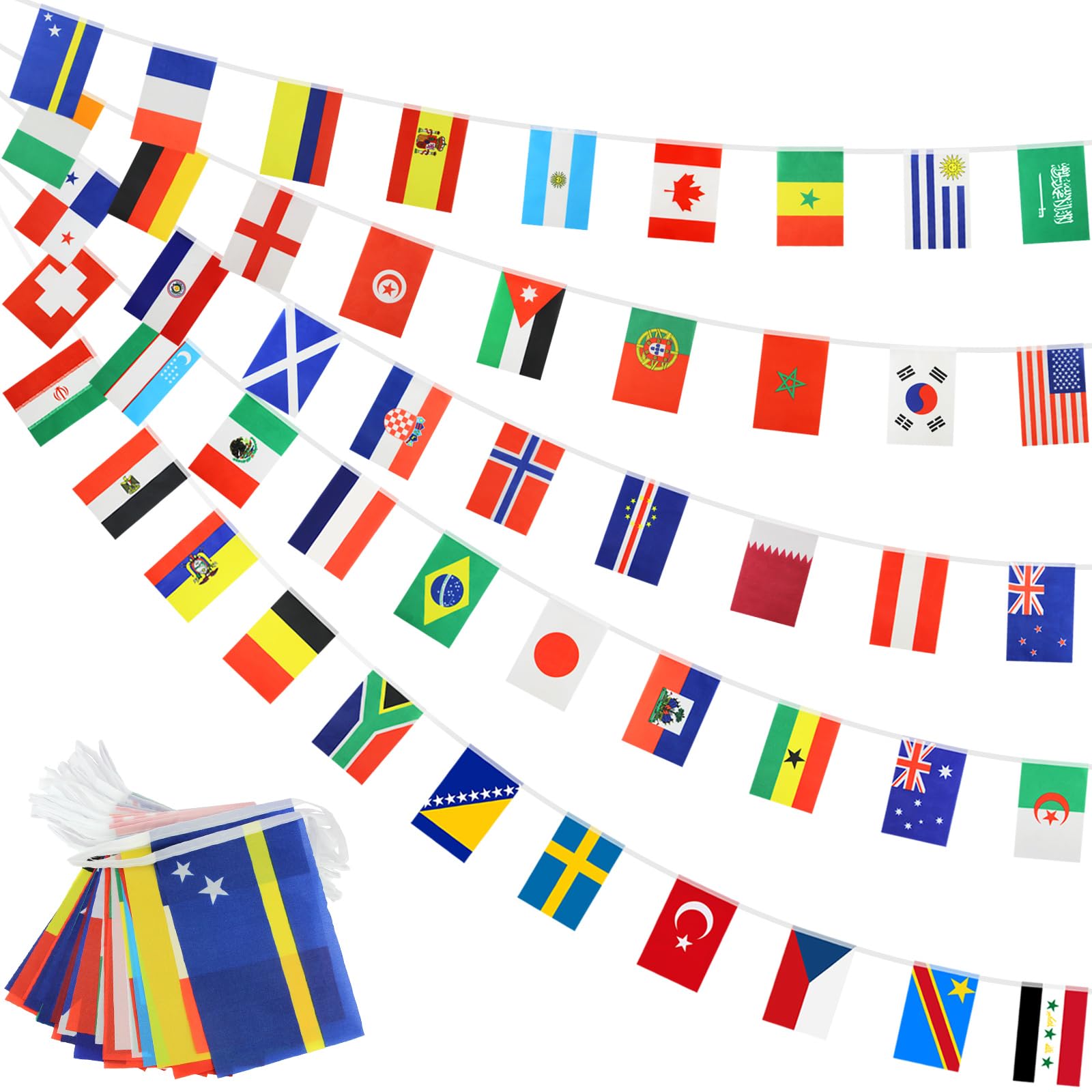 Lunhoo 2026 Football Tournament Flag Bunting, 48 Countries Hanging Flags of the World, Double-Sided Waterproof Polyester Football Fan Banners, Pub Garden Outdoor Party Decoration (14 m, 14 x 21 cm)