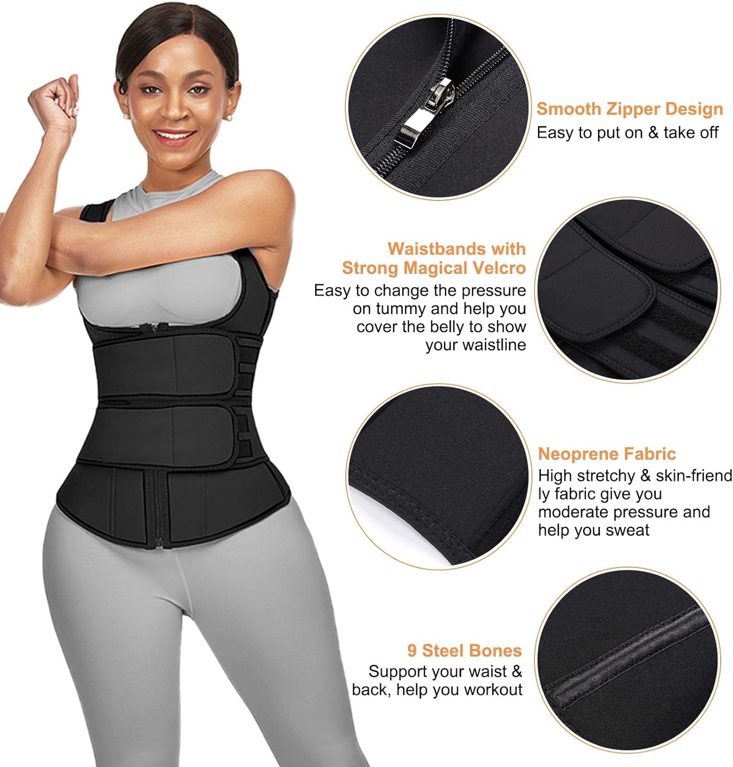 Buy Neoprene Waist Trainer Vest For Women Plus Size 2 Belt Strap Workout Long Torso Online In Indonesia B08xxt31f6