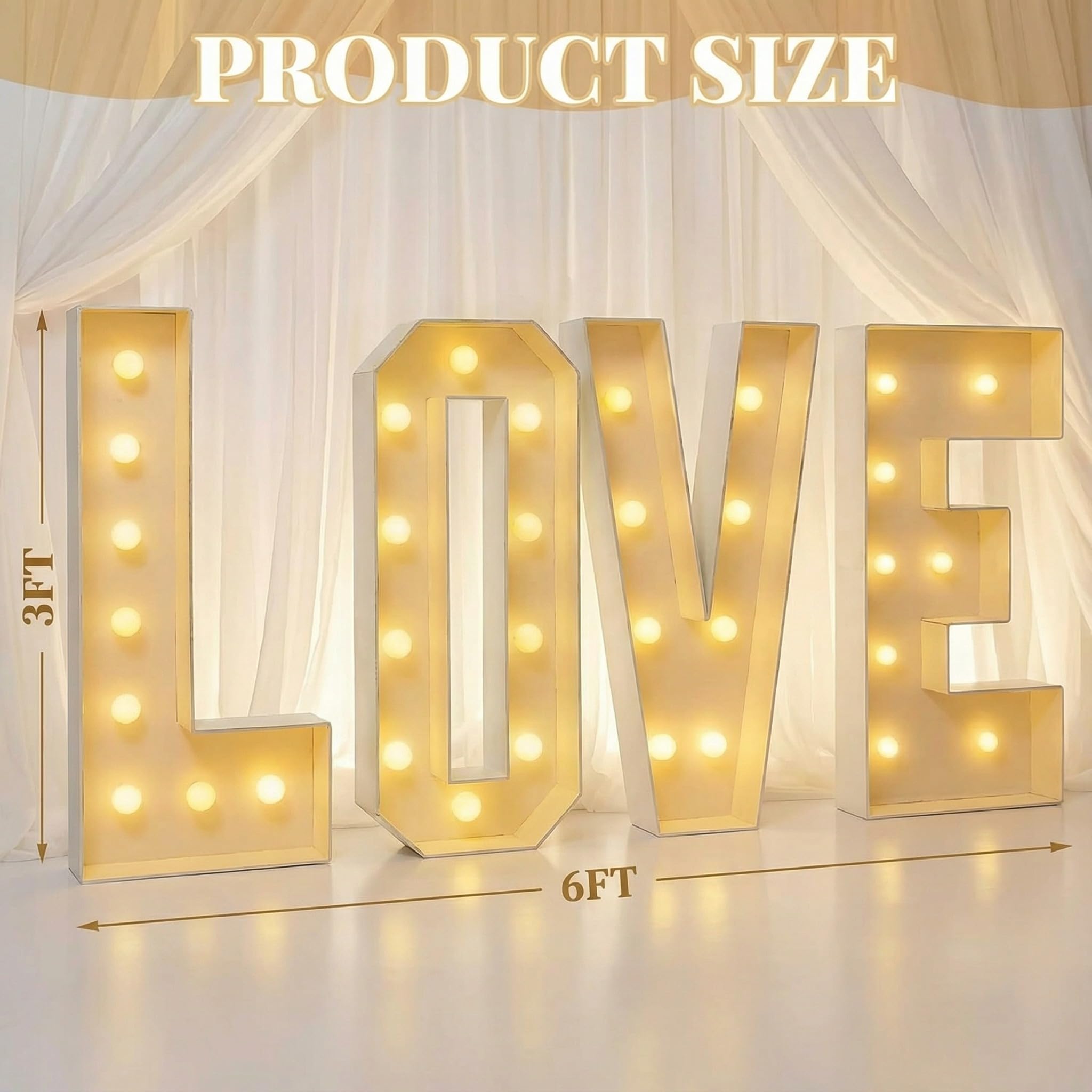 Yunsailing Letras iluminadas de carpa de amor de 3 pies, luces LED, letrero de amor, letrero decorativo de números grandes, marco precortado para el día de San Valentín, boda, cumpleaños, compromiso
