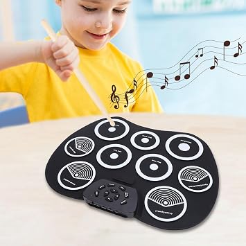 Electronic Drum Set Portable 9 Pads Roll Up Drum Pad Electric Roll Up Drum Practice Pad with Headphone Jack Built-in Speaker Sticks