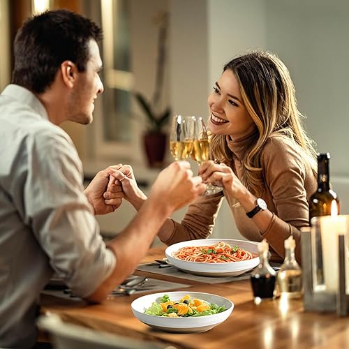 Vista 13 de Hasense Juego de 2 cuencos de cerámica para pasta, 8.7 pulgadas, cuencos para cocina, cuencos poco profundos de 32 onzas para pasta, sopa, ensalada