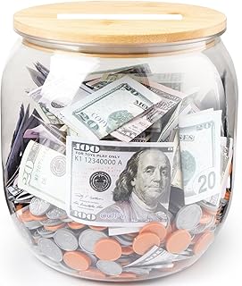 Large Clear Coin Bank Jar with Slotted Lid, Half Gallon Reusable Money Tip Change Savings Coin Jar for Coin or Raffle Ticket, Big Clear Money Coin Tip Piggy Change Bank Box for Adults Teens