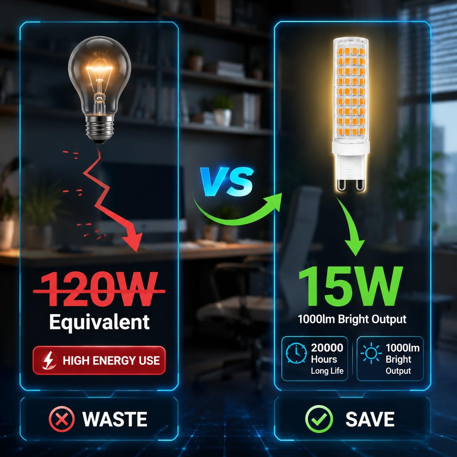Bombilla LED G9 Cerámica 15W, Equivalente a 120W Halógena, 1000LM, Gran Ángulo 320°, Sin Parpadeo, CRI≥80+, No Regulable, Para Araña Colgante(Warm white 3000K,10 Pack)