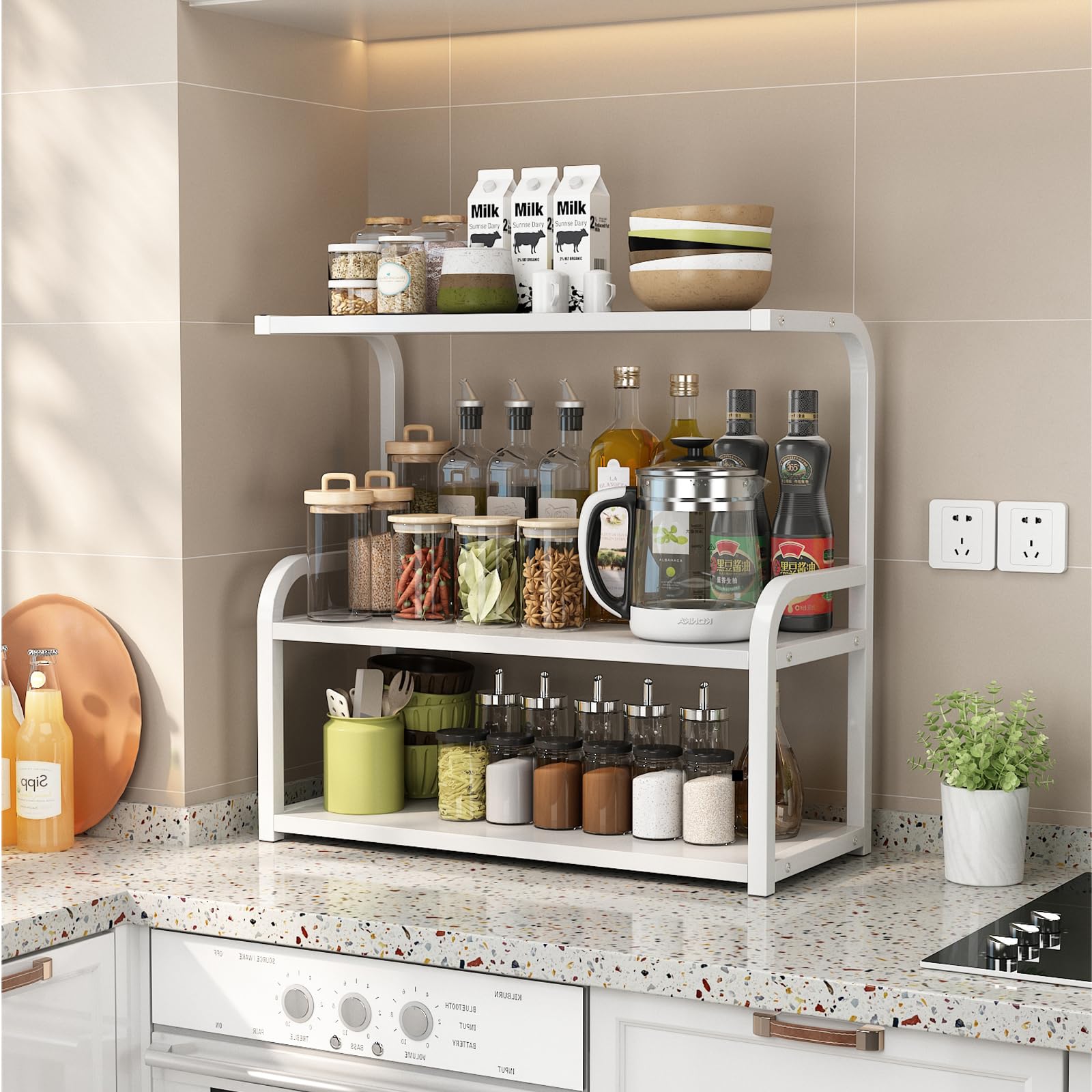 Étagère de rangement verticale pour bureau, bibliothèque, comptoir, cuisine, bureau, salon, étagère de bureau (blanc + blanc, 53 cm)