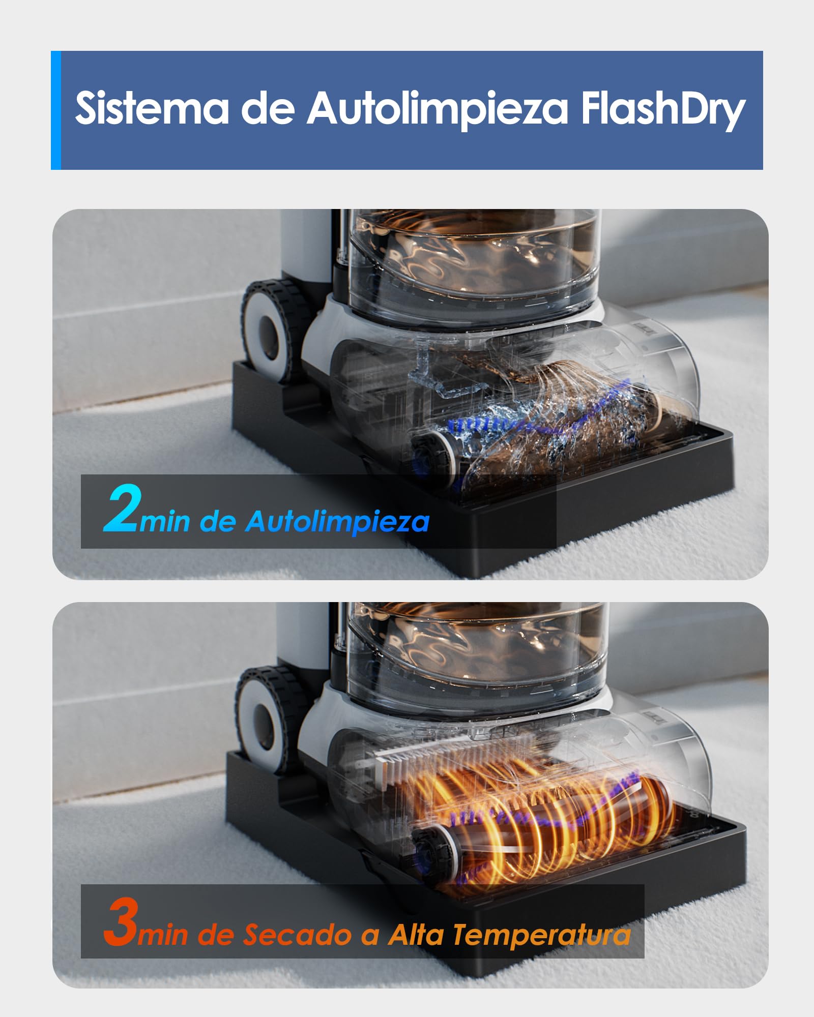Tineco CARPET ONE Cruiser Limpiador de Alfombras Inteligente, Auto-limpieza y FlashDry, Limpieza Profunda para Alfombras y Tapicerías, 75℃ PowerDry, Potente Succión de 130W | Succión de 130W, SmoothPower de 3 niveles, PowerDry DualCore de 75 °C, Limpieza