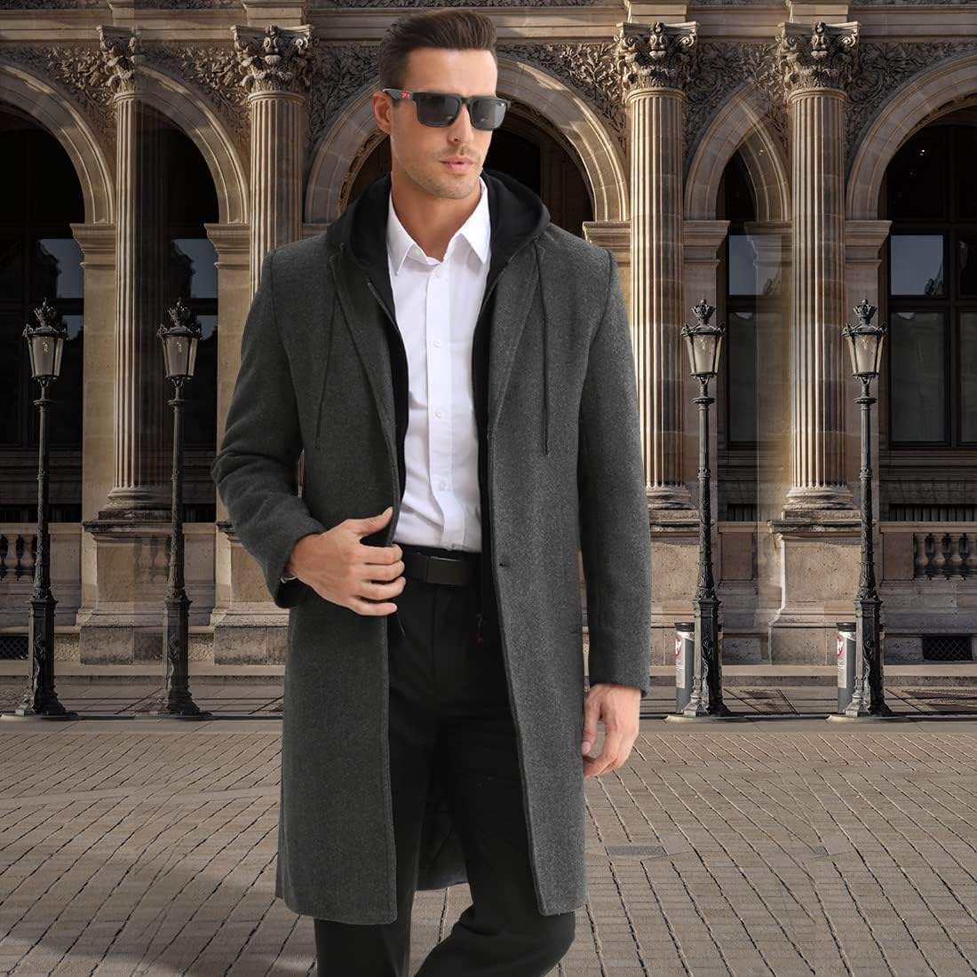 iCKER Mens Trench Coat Winter Wool Blend Jacket Overcoat Long Top Coat Warm Pea Coat - Image 2