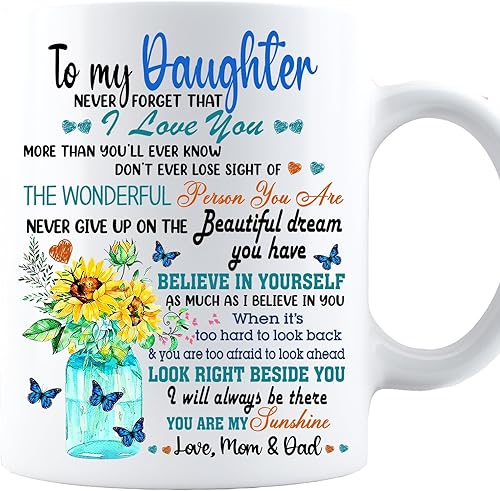 Regalos para hija, hermosa mariposa y girasol de parte de mamá o papá, taza de café con nombre personalizado para hija en Navidad, día de la madre,