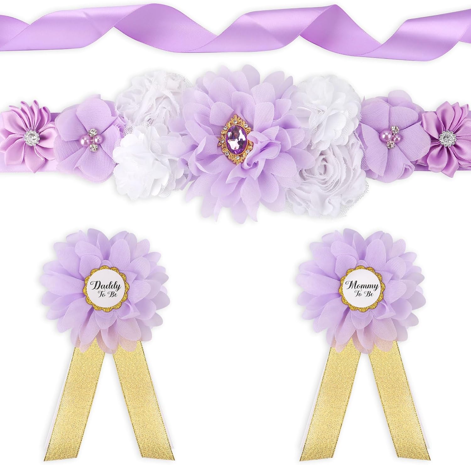 Maternity Sash Set Baby Shower Floral Belly Belt Baby Shower Decoration for Mom to Be Pregnancy Party Supplies