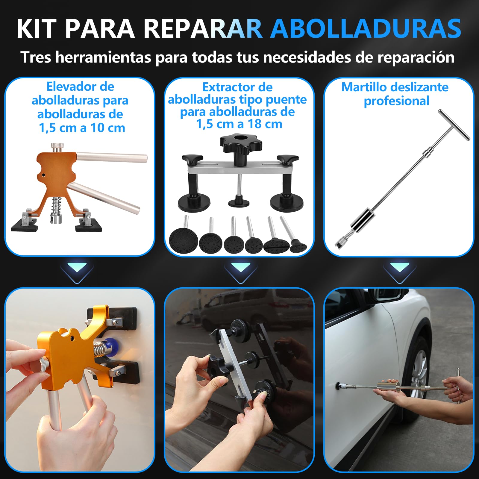 Kit Extractor Abolladuras Coche 119Pcs - Sacabollos Coche Ventosa Kit Sin Pintura Herramienta de Reparación Chapa Kit de Quita Desabollado para Reparación Daños Granizo Automóviles