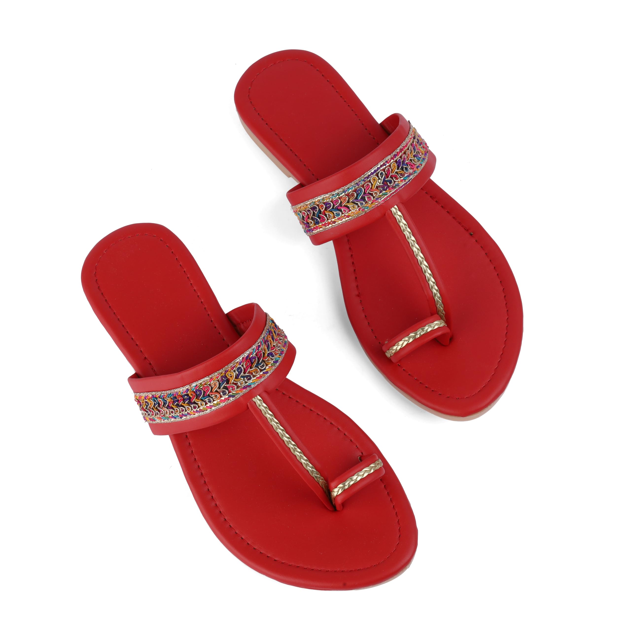 Women's Toe Ring Flat Sandals with Multi Colur Lace Strap-picture-23