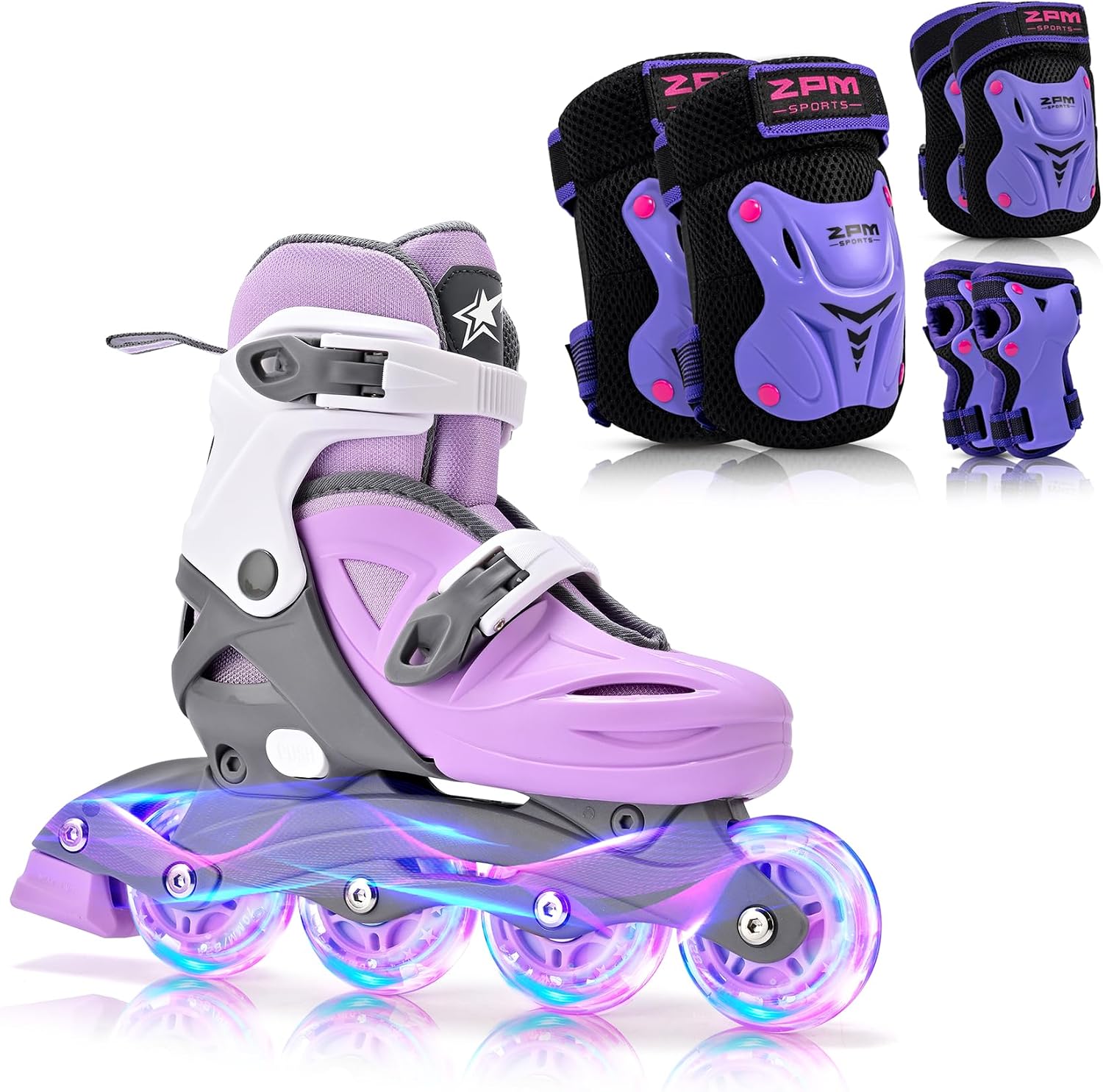 2PM SPORTS Purple M Roller Skates & Purple M Protective Gear Set