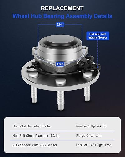 Miniatura 5 de ECCPP Rodamiento de rueda delantero de 6 lengüetas y conjunto de cubo para 1999-2012 para Cadillac Escalade para Chevy Avalanche 1500 Express 1500