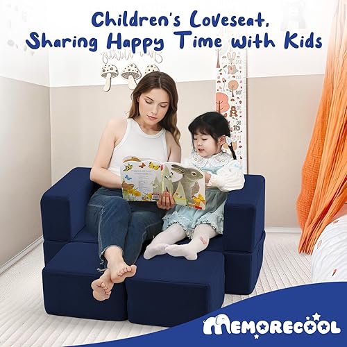 Miniatura 180 de MeMoreCool Sofá modular para niños, sofá convertible suave para niños, silla de espuma de felpa plegable gris para diversión en la sala de juegos de