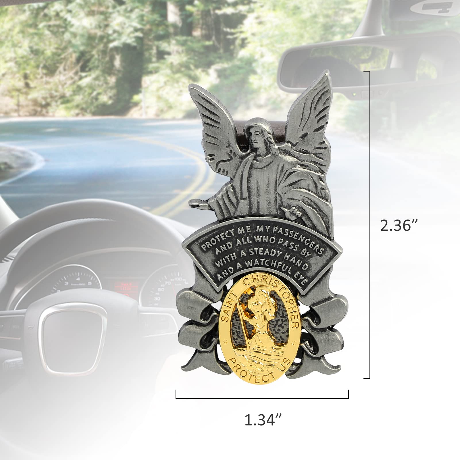 St Christopher Medal for Car Saint Christopher Visor Clip Guardian Angel Visor Accessories Bless Driving Safety Gifts for — view 4