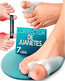 RestoreFeet Separador Dedos Pie y Corrector de Juanetes Mujer y Hombre – Corrector Juanetes Nocturno y Día, Alivio Dolor, Protector Dedo Gordo Pie, Kit 7 Piezas