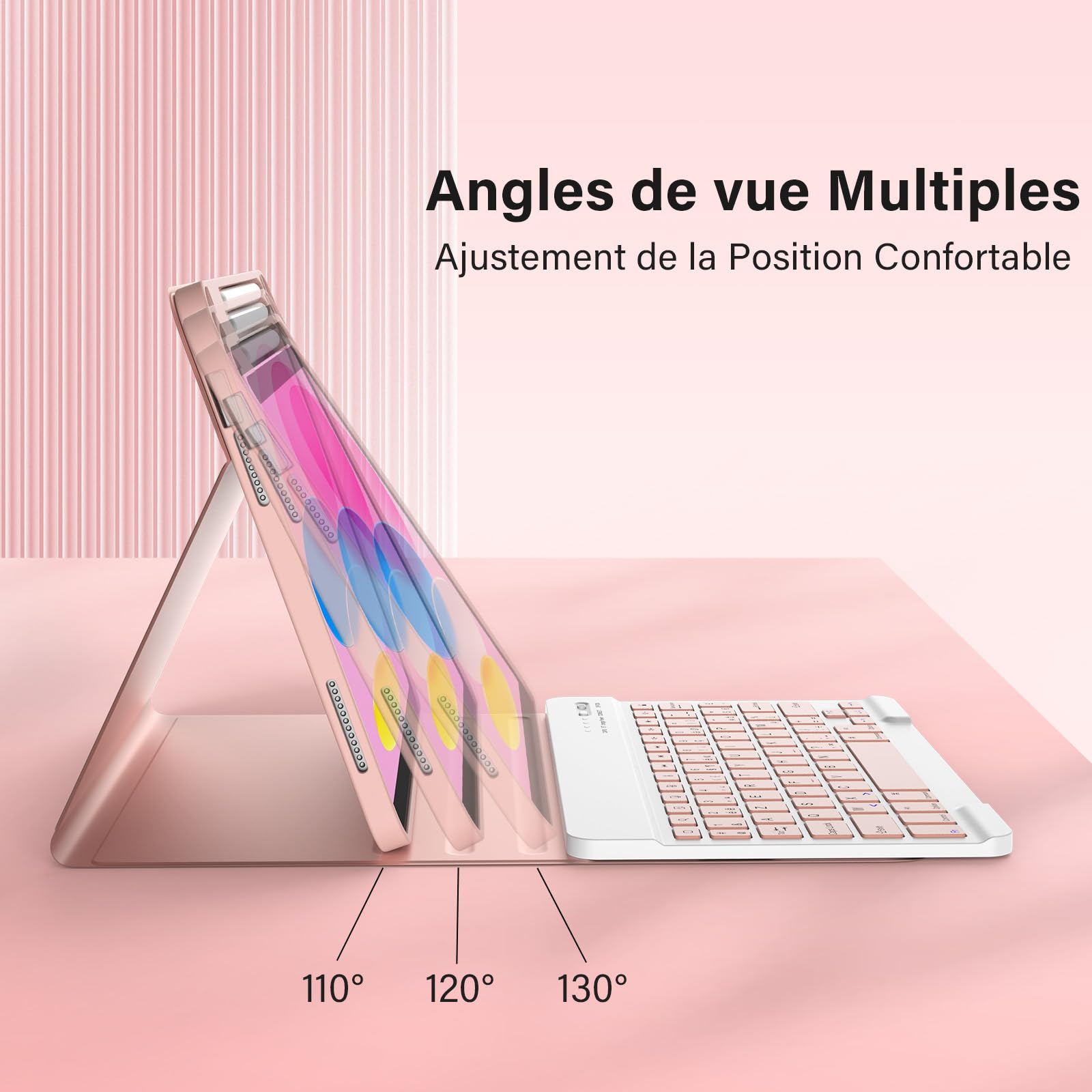 CC Store Coque Clavier pour iPad A16 11/10 Ème Generation (10.9 Pouces 2022/11 Pouces 2025), Étui Magnétique Keyboard avec Porte Crayon, Français AZERTY Layout, Rose