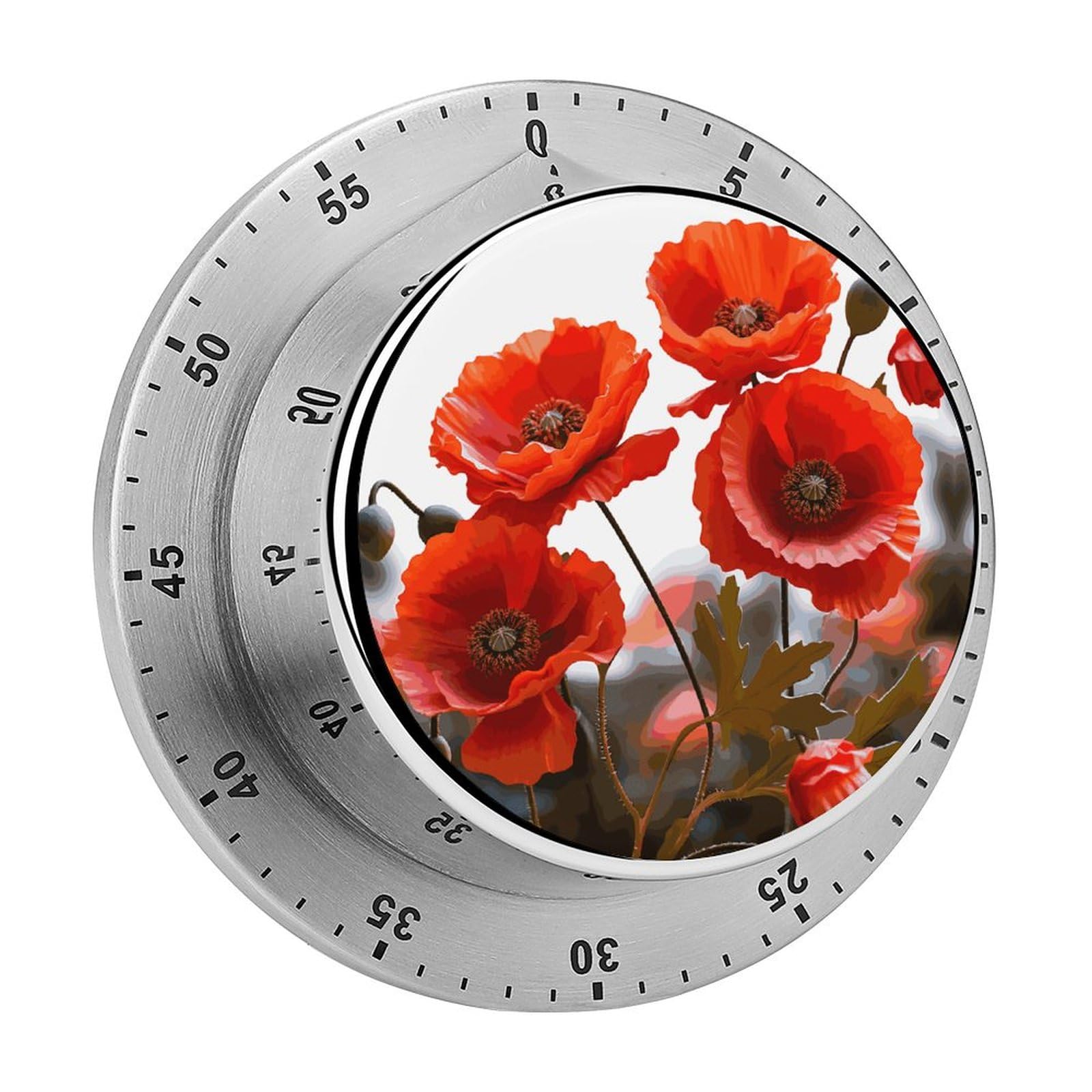 Poppy Flowers Vivid Petals Printed Waterproof Christmas Timer with Loud Alarm Outdoor Timer for Cooking Exercise Baking