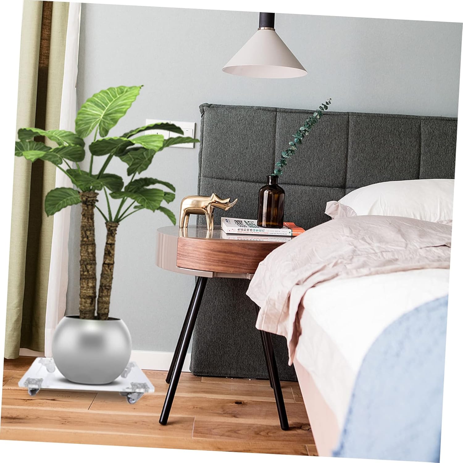 1pc Square Planter Pot Tray Moveable Flowerpot Base Acrylic Holder Wheels