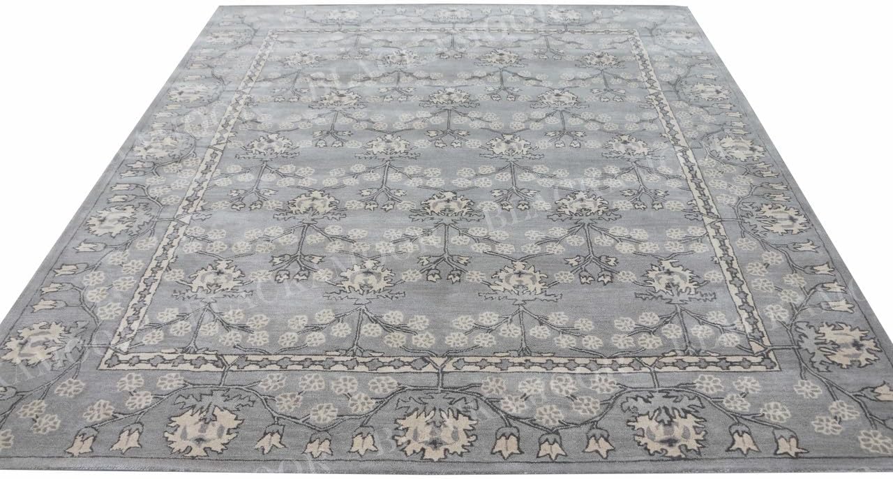 Handmade Wool Area Round Rug 9x12, Traditional Floral Living Room Bedroom Carpet, Soft Plush Feel, Durable Handcrafted Decorative Rug, Non-Shedding, Farmhouse Home Décor