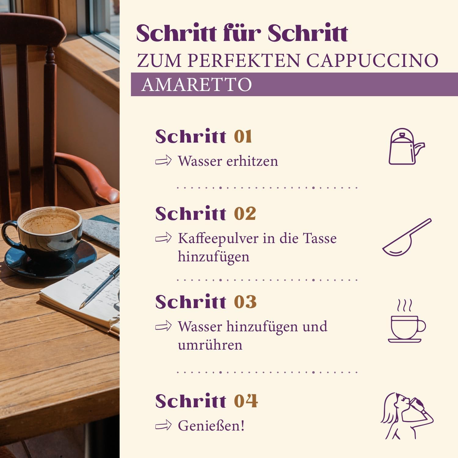 HEARTS Cappuccino Amaretto 10 x 1 kg – przyjemność w stylu włoskim, ok. 80 filiżanek/opakowanie, kawa rozpuszczalna w proszku – opakowanie magazynowe – aromatyczna i rozpuszczalna