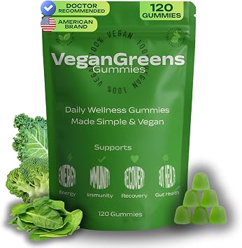 Vegan Sugar-Free Super Greens Gummies with Probiotics Plant-Based Multivitamin Support for Gut Health, Immunity & Energy, Green Apple Flavor 120 Count