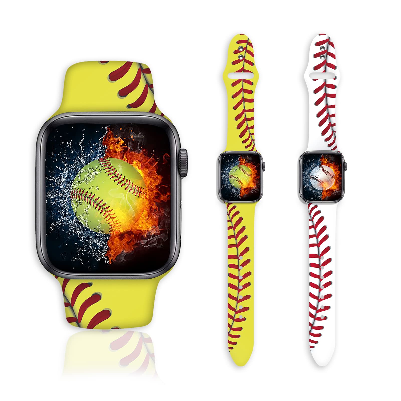 2 Pack Baseball and Softball Watch Bands Compatible with Apple Watch 38mm 40mm 41mm Women Men Couple Gifts, Ball Game Soft Silicone Sport Wristbands Replacement Strap for iWatch SE/Series 7/6/5/4/3/2/1