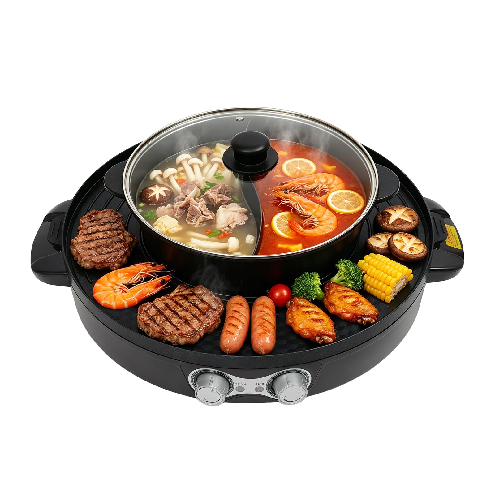 Hotpot et raclette 2 en 1, élément chauffant électrique en acier inoxydable, barbecue coréen, revêtement anti-adhésif, Hotpot pour mijoter, cuisiner, rôtir