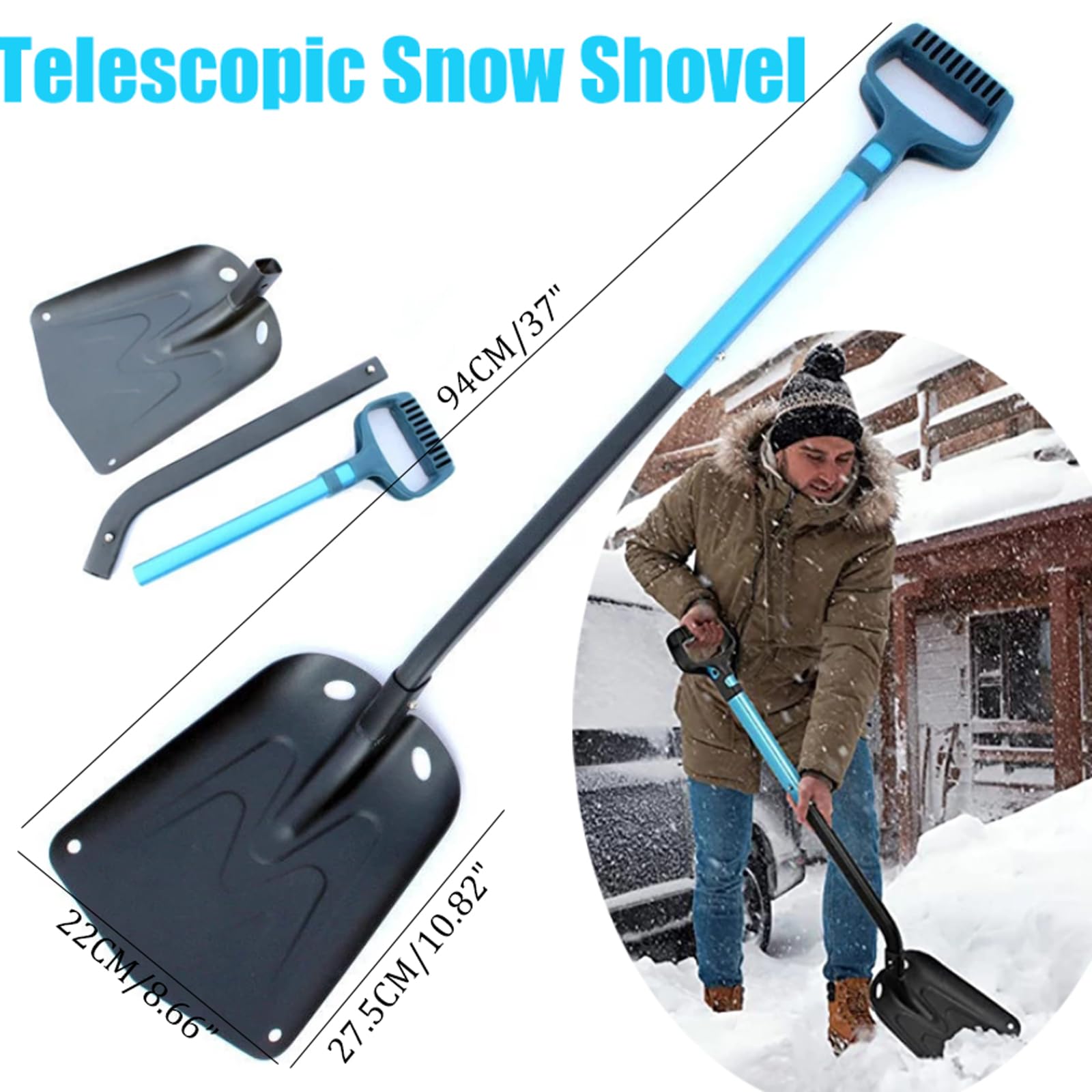 JOCHEN Pala de Nieve telescópica para Invierno Pala de Nieve portátil Multifuncional Pala antihielo Pala de Nieve de Invierno Suministros 1 Pieza