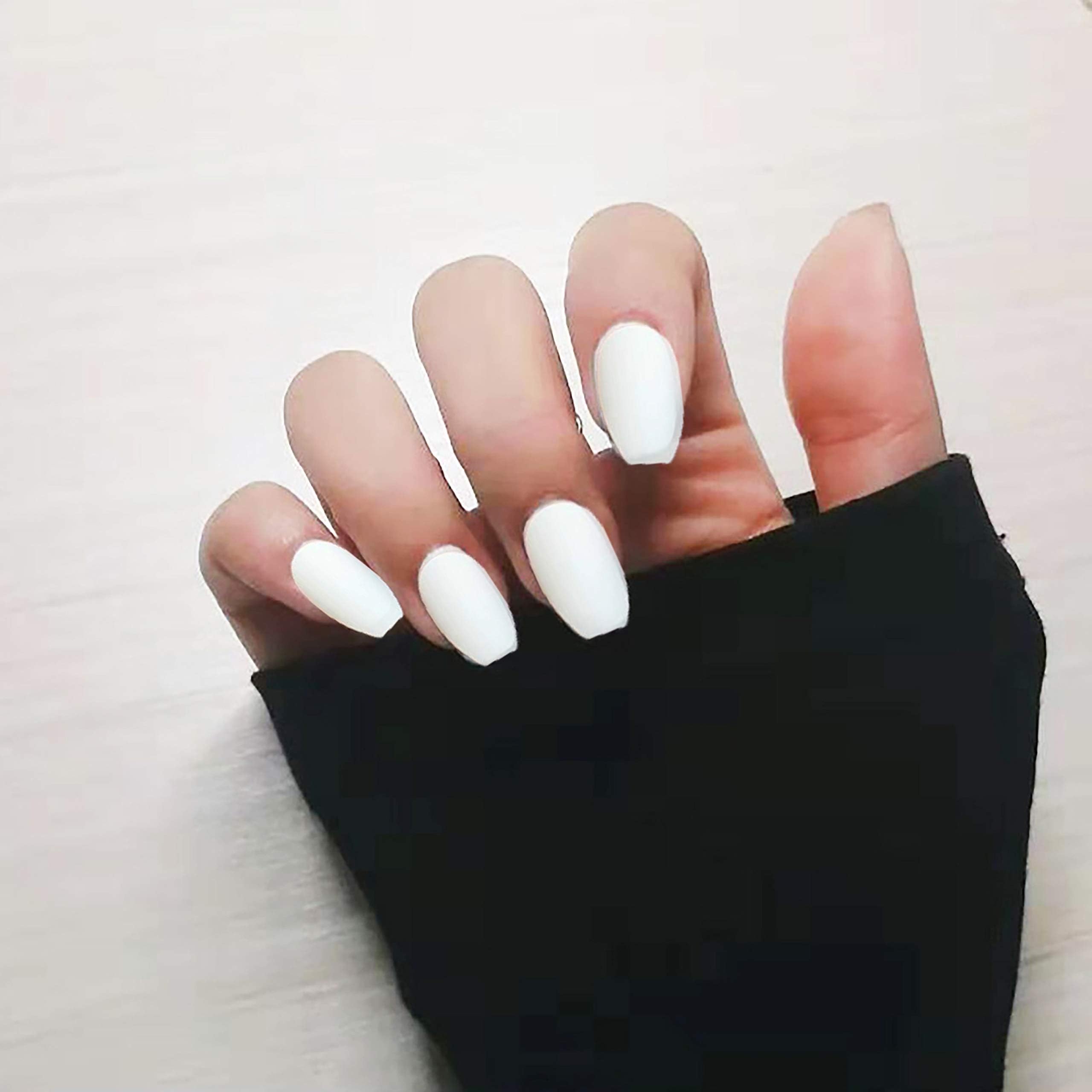 24 Pcs Fake Nails White Matte Full Cover Medium Coffin Nails Ballerina Nude False Nail Tips Sets for Halloween Party Women Girls Teens