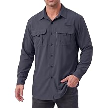 Mens Long Sleeve Fishing Shirts UPF 50+ Sun Protection Quick Dry Shirts Button Down Shirt for Hiking Camping
