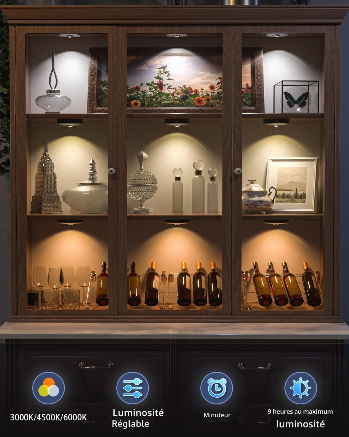 WILLED Rechargeable Spot sans Fil LED Vitrine avec Télécommande, 3 Températures de Couleur, Fonction de Synchronisation, Paquet de 6