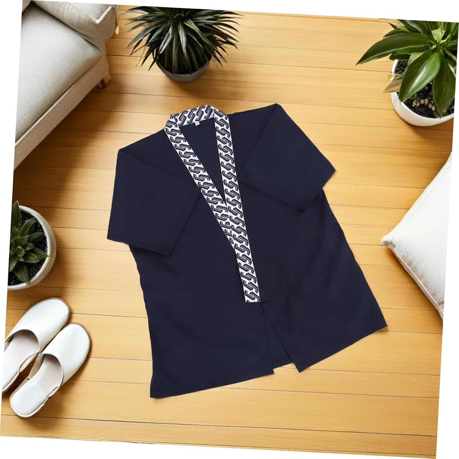 OUNONA Blue Short Sleeve Chef Jacket Polyester Cotton Side Tie Uniform