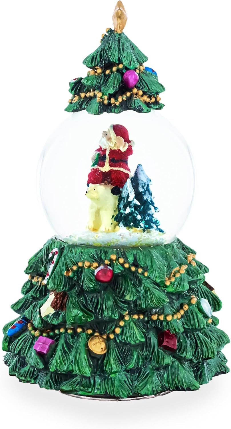 Santa's Riding Polar Bear Spinning Musical Water Snow Globe
