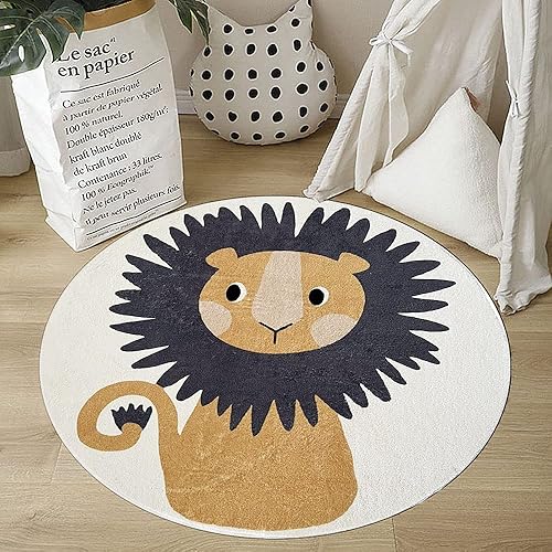Miniatura 3 de Poowe Tapete de juego para niños con diseño de león lindo, tapete redondo y educativo del alfabeto, suave, antideslizante, para el dormitorio de los