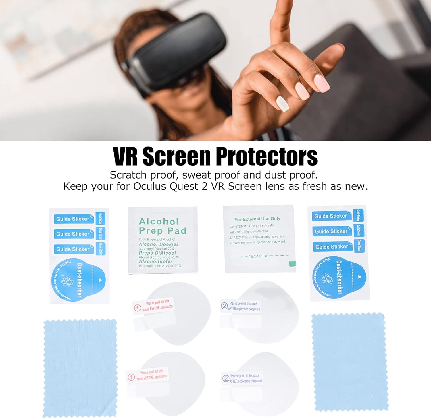 070 4Pcs Protective Film Lens Protector for Oculus Quest 2, Scratch-Resistant Lens Film VR Screen Cover Protectors for Virtual Reality Lenses, Accessories for VR Headsets