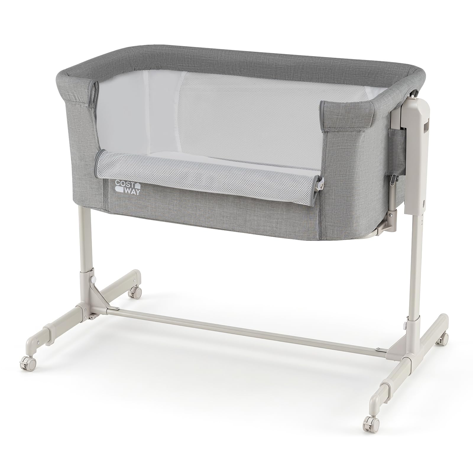 COSTWAY 3-in-1 Baby Crib, Height-Adjustable Bassinet Crib (Grey)