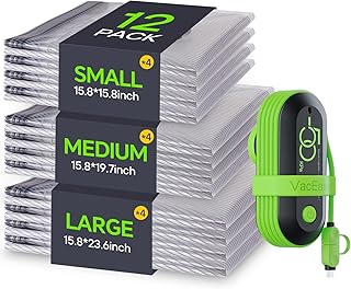 Vacuum Bags for Travel with USB Pump, 12 Pack Carry-on Size Compression Packing for Luggage and Suitcase, Space Saver Bags for Clothes and Clothing Travel
