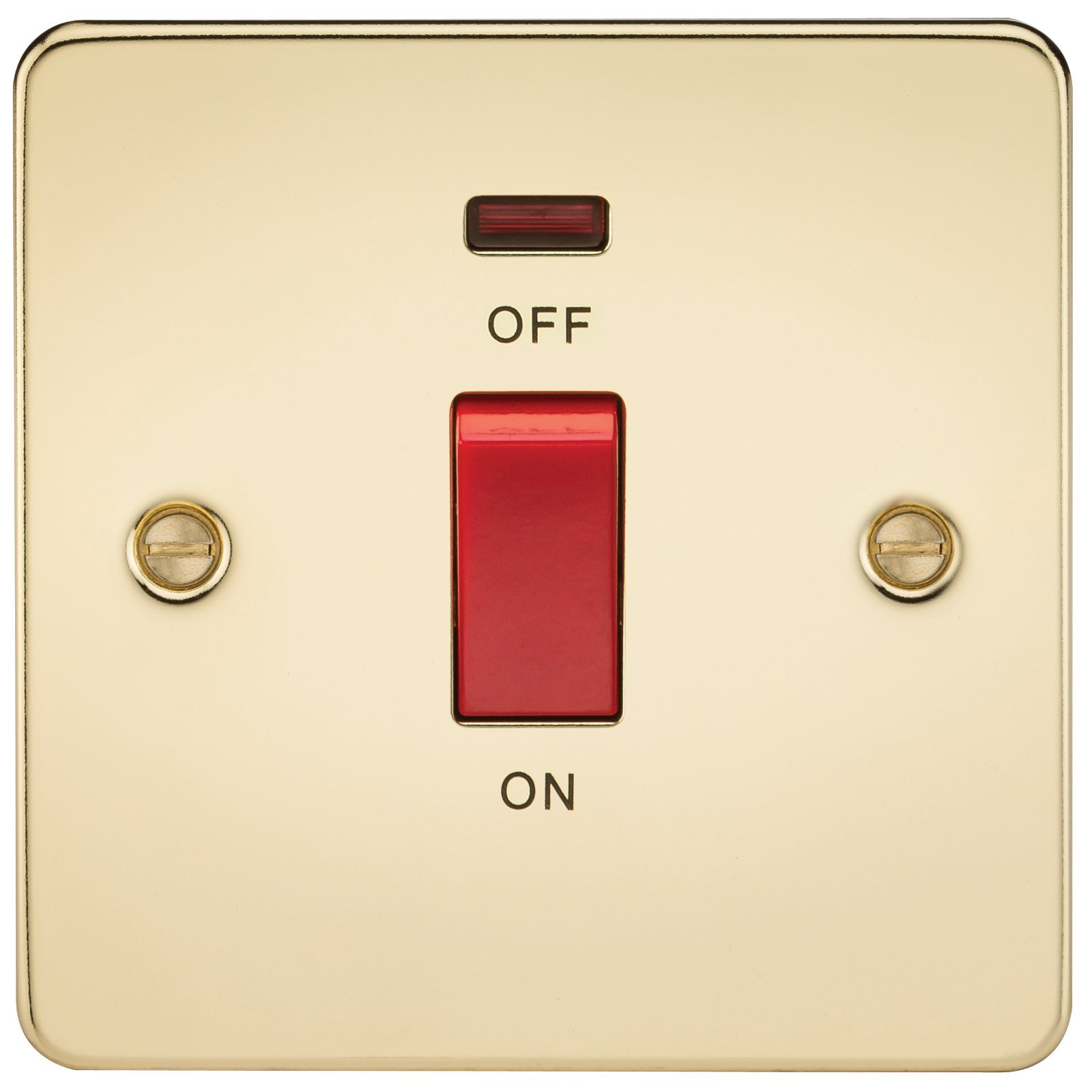 Knightsbridge Polished Brass Fpav8331npb Flat Plate 45A 1G Dp Switch With Neon