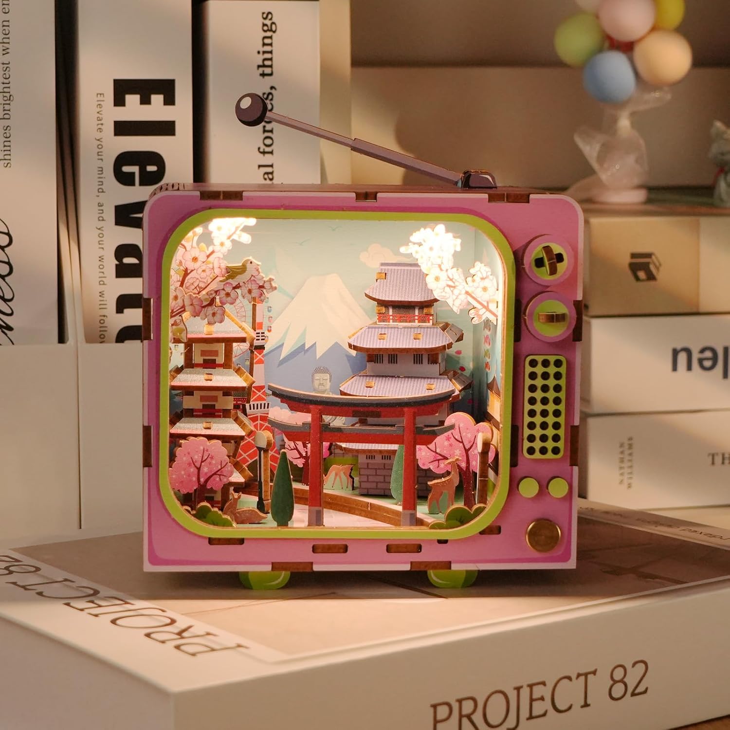 Under Mount Fuji 3D Wooden Puzzle with LED Lights, DIY Craft Model Kit for Adults & Kids, Creative Building Set and Unique Home Decor Gift