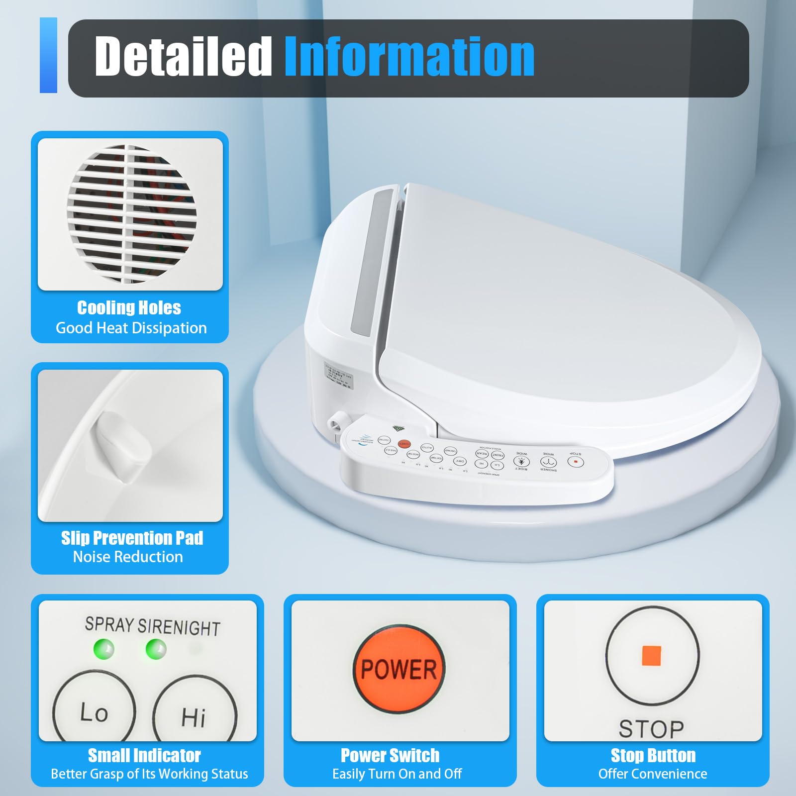 WC intelligente elettrico, toilette con dispositivo di pulizia deodorizzazione automatica temperatura regolabile massaggio intelligente per casa di cura hotel, bianco