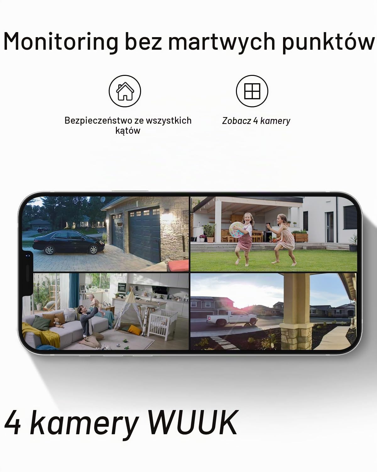 WUUK Solarna kamera bezpieczeństwa zewnętrzna, bezprzewodowa, baza główna + 2 kamery, Forever Power, lokalna pamięć masowa 32 GB, brak opłat miesięcznych, noktowizor, wykrywanie ruchu, WiFi 2,4/5 GHz