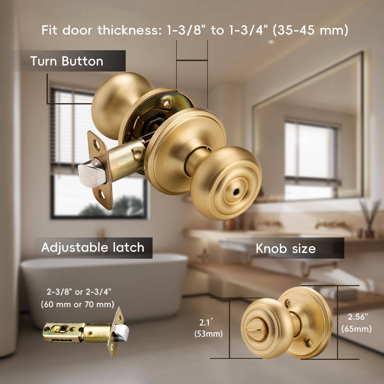 Brushed Gold Door Knobs - Privacy & Turn Lock -2