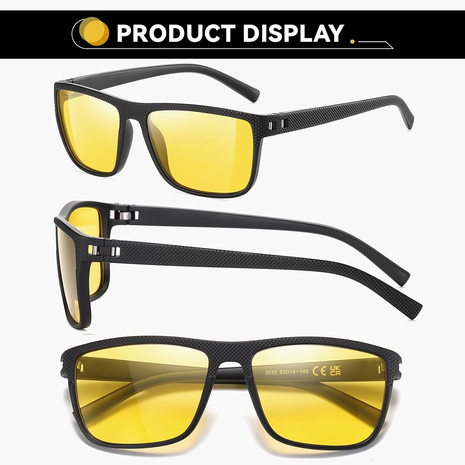 Wzerry Night Vision Glasses for Men, Yellow Tint Anti Glare Night Driving Glasses - Safe Driving Eyewear for Nighttime - Image 3